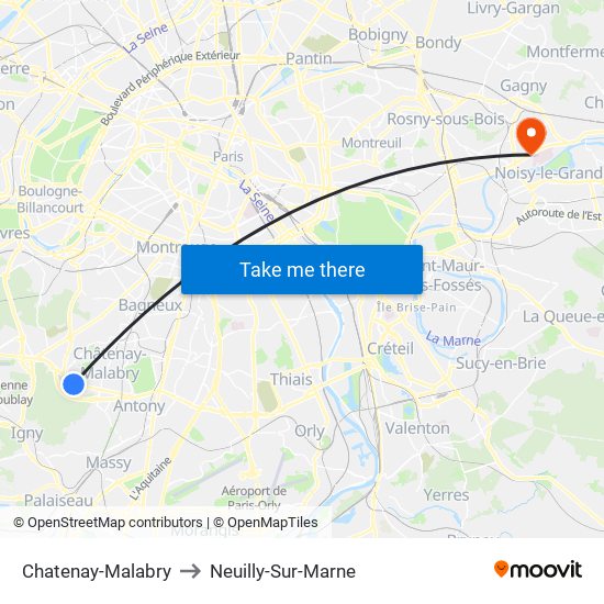 Chatenay-Malabry to Neuilly-Sur-Marne map