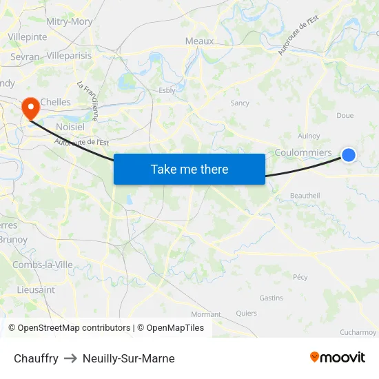 Chauffry to Neuilly-Sur-Marne map
