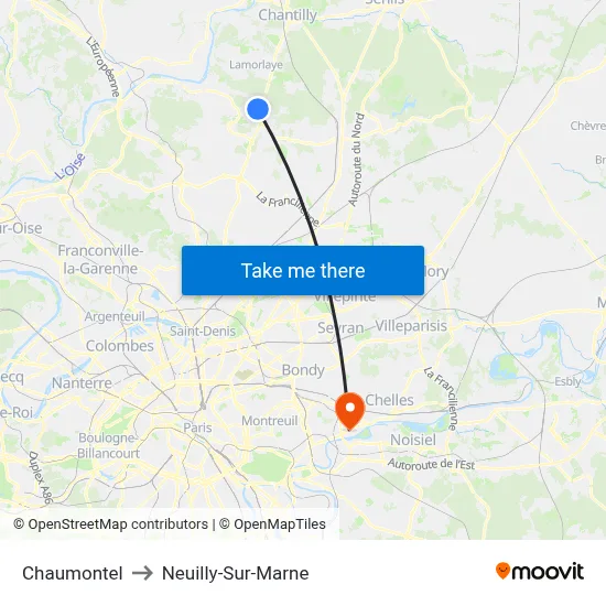 Chaumontel to Neuilly-Sur-Marne map
