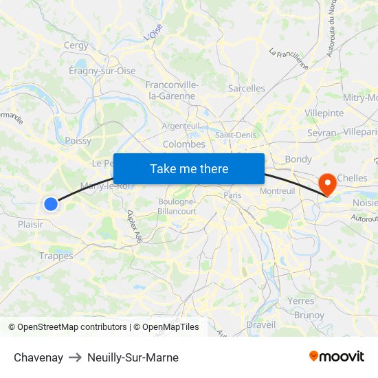 Chavenay to Neuilly-Sur-Marne map