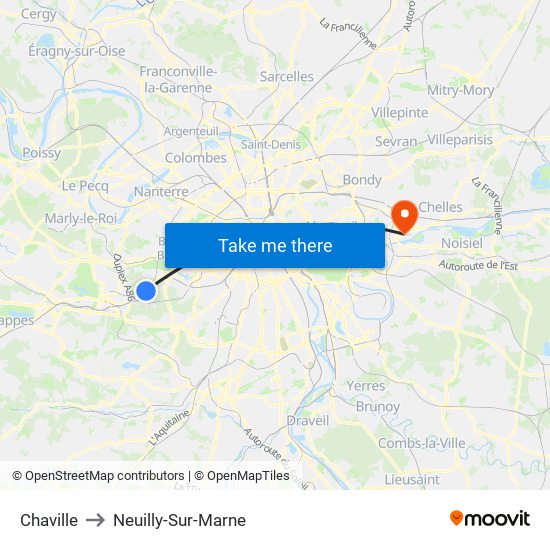 Chaville to Neuilly-Sur-Marne map