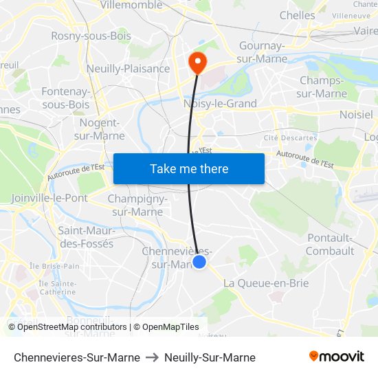 Chennevieres-Sur-Marne to Neuilly-Sur-Marne map
