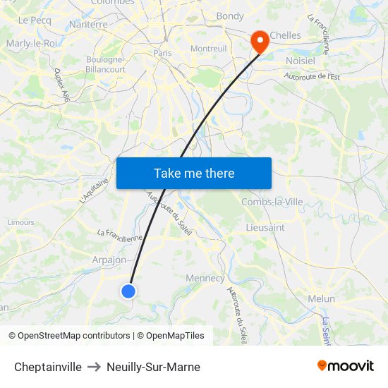 Cheptainville to Neuilly-Sur-Marne map