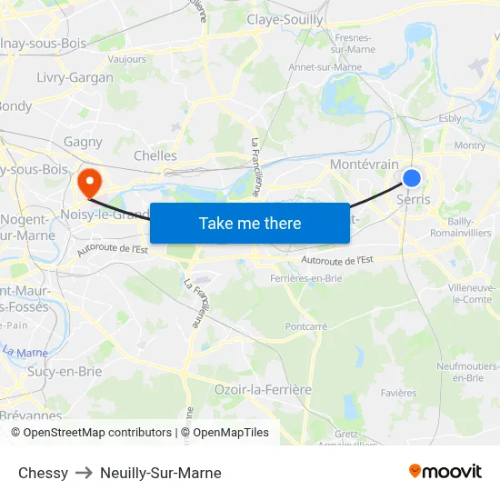 Chessy to Neuilly-Sur-Marne map