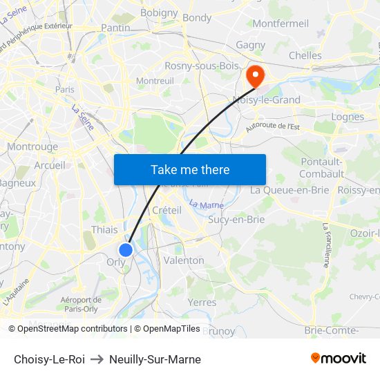 Choisy-Le-Roi to Neuilly-Sur-Marne map