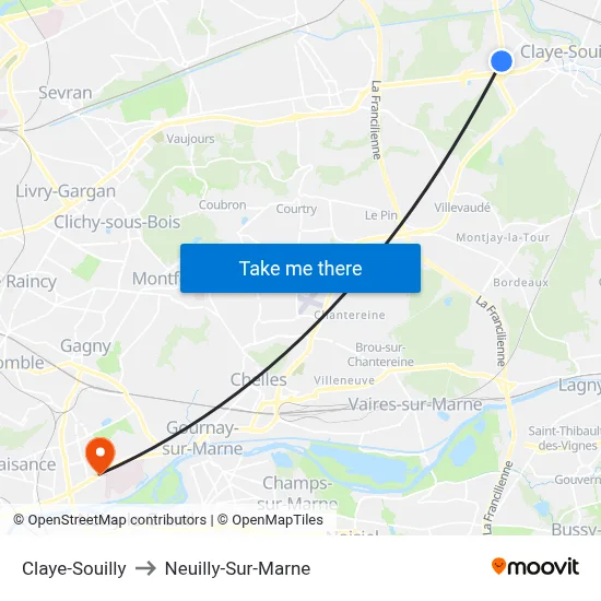 Claye-Souilly to Neuilly-Sur-Marne map