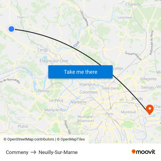 Commeny to Neuilly-Sur-Marne map