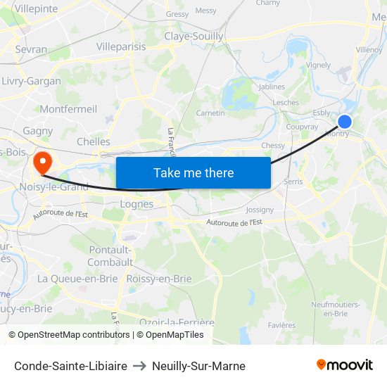 Conde-Sainte-Libiaire to Neuilly-Sur-Marne map