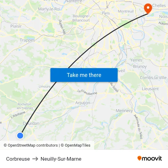 Corbreuse to Neuilly-Sur-Marne map