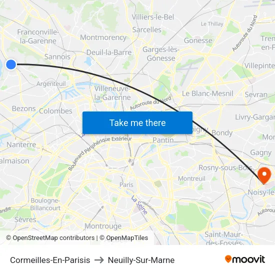 Cormeilles-En-Parisis to Neuilly-Sur-Marne map