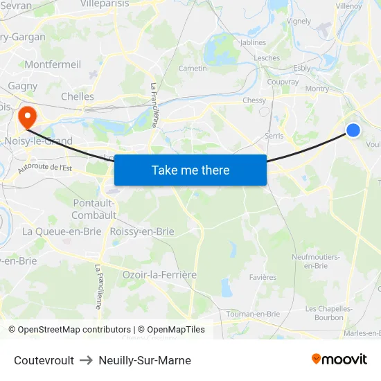 Coutevroult to Neuilly-Sur-Marne map