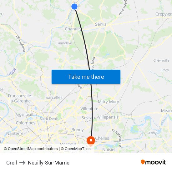 Creil to Neuilly-Sur-Marne map