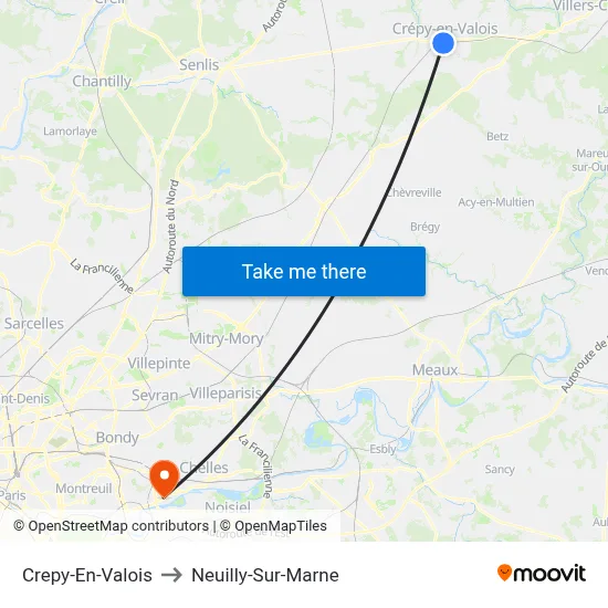 Crepy-En-Valois to Neuilly-Sur-Marne map