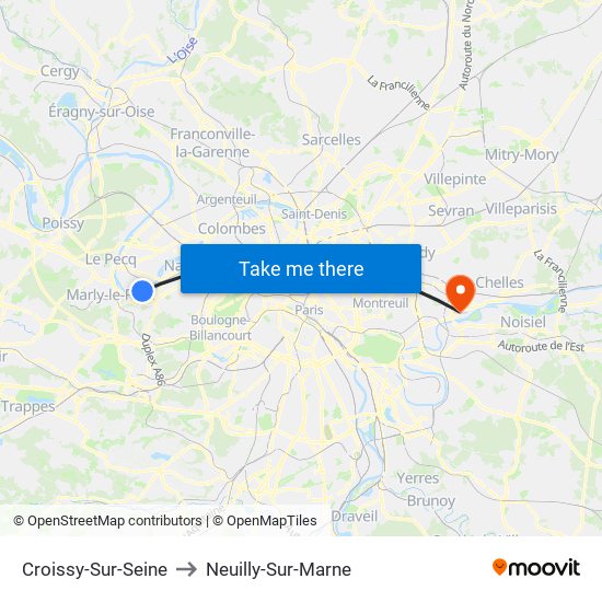 Croissy-Sur-Seine to Neuilly-Sur-Marne map