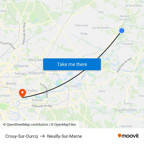 Crouy-Sur-Ourcq to Neuilly-Sur-Marne map
