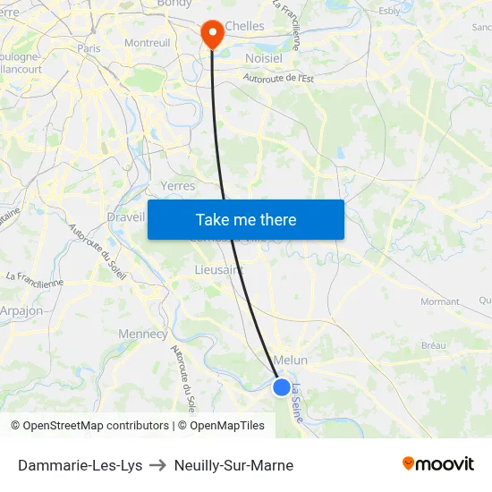 Dammarie-Les-Lys to Neuilly-Sur-Marne map
