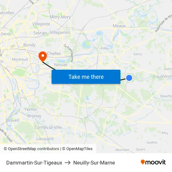 Dammartin-Sur-Tigeaux to Neuilly-Sur-Marne map