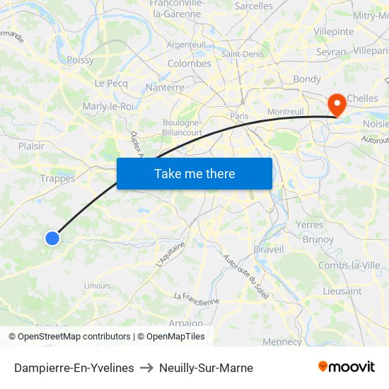 Dampierre-En-Yvelines to Neuilly-Sur-Marne map