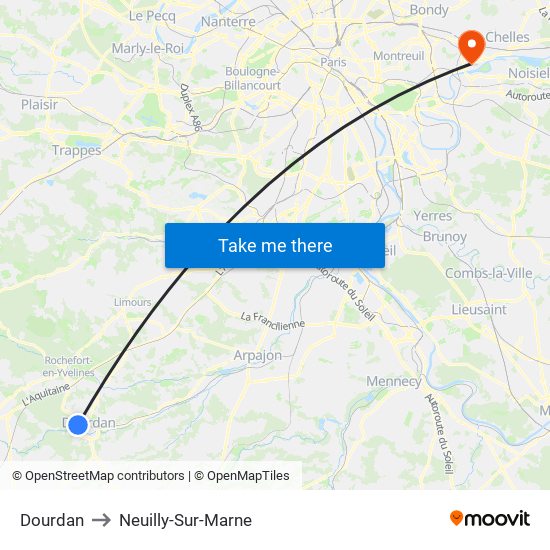 Dourdan to Neuilly-Sur-Marne map