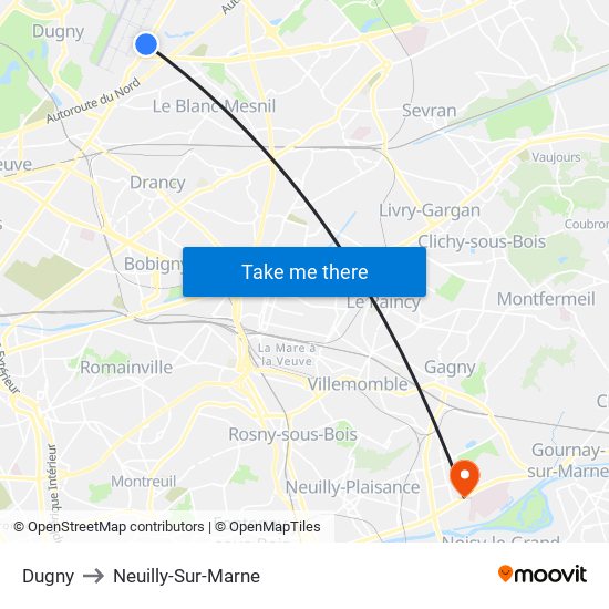 Dugny to Neuilly-Sur-Marne map