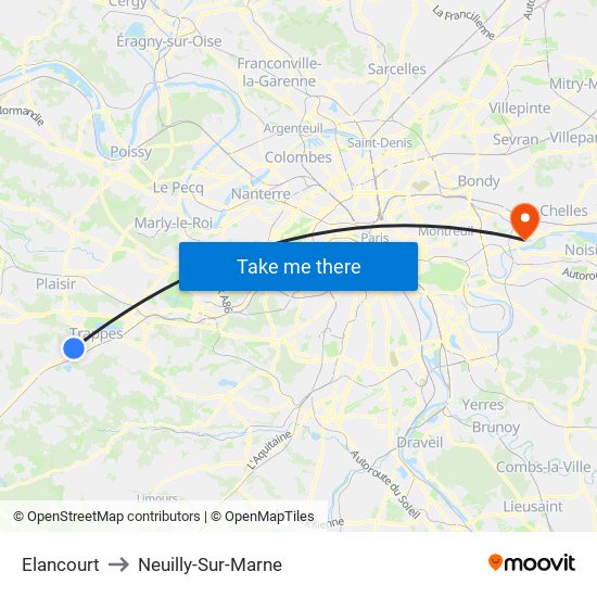 Elancourt to Neuilly-Sur-Marne map