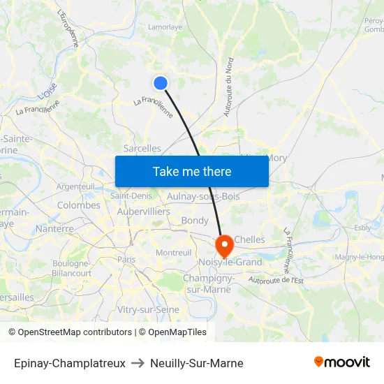 Epinay-Champlatreux to Neuilly-Sur-Marne map