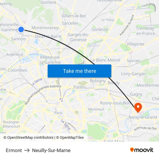 Ermont to Neuilly-Sur-Marne map