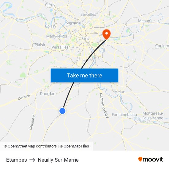 Etampes to Neuilly-Sur-Marne map