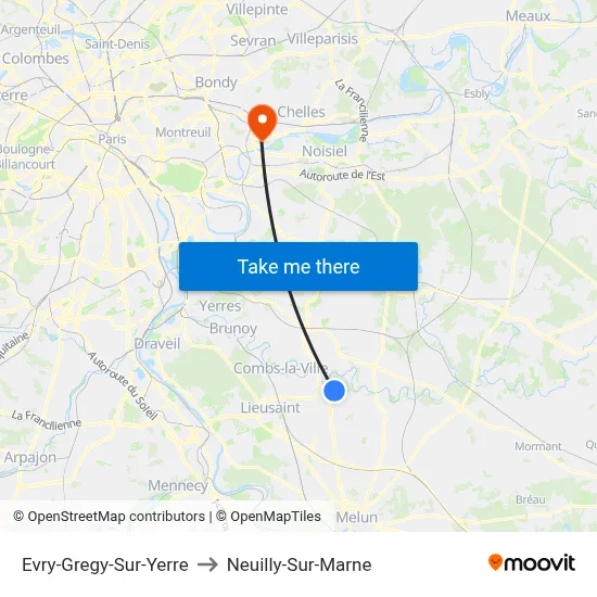 Evry-Gregy-Sur-Yerre to Neuilly-Sur-Marne map