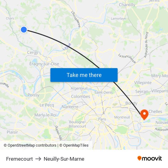 Fremecourt to Neuilly-Sur-Marne map