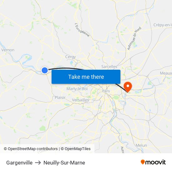 Gargenville to Neuilly-Sur-Marne map