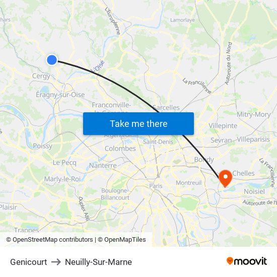 Genicourt to Neuilly-Sur-Marne map