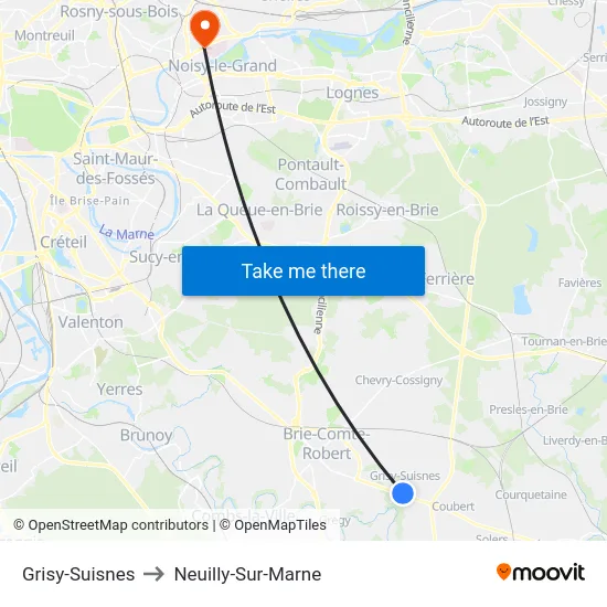 Grisy-Suisnes to Neuilly-Sur-Marne map