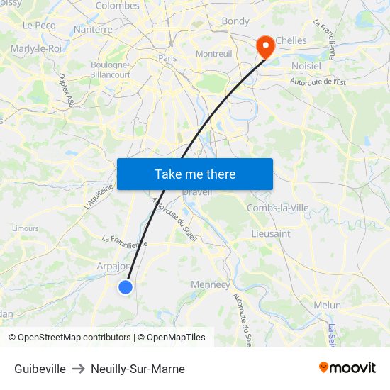 Guibeville to Neuilly-Sur-Marne map