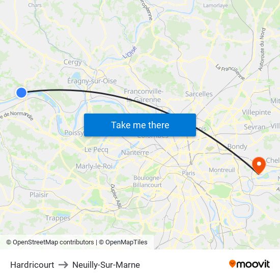 Hardricourt to Neuilly-Sur-Marne map