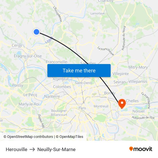 Herouville to Neuilly-Sur-Marne map