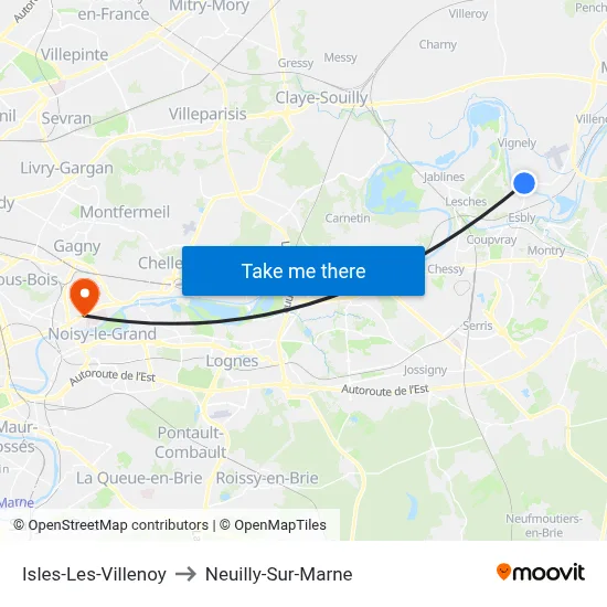 Isles-Les-Villenoy to Neuilly-Sur-Marne map