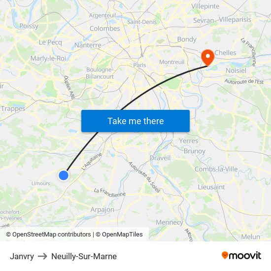 Janvry to Neuilly-Sur-Marne map
