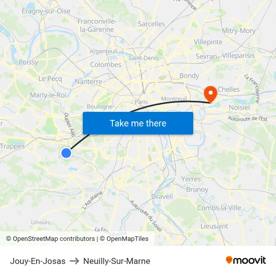 Jouy-En-Josas to Neuilly-Sur-Marne map