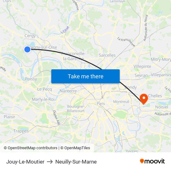 Jouy-Le-Moutier to Neuilly-Sur-Marne map