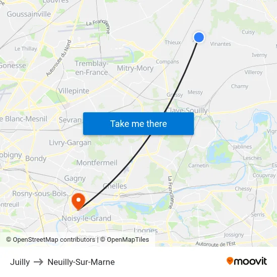 Juilly to Neuilly-Sur-Marne map