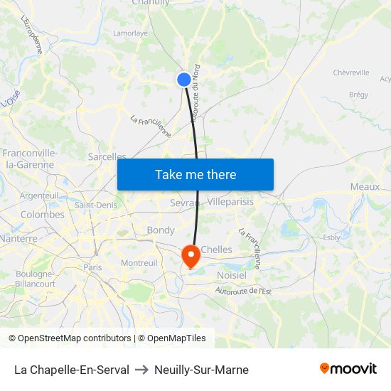 La Chapelle-En-Serval to Neuilly-Sur-Marne map