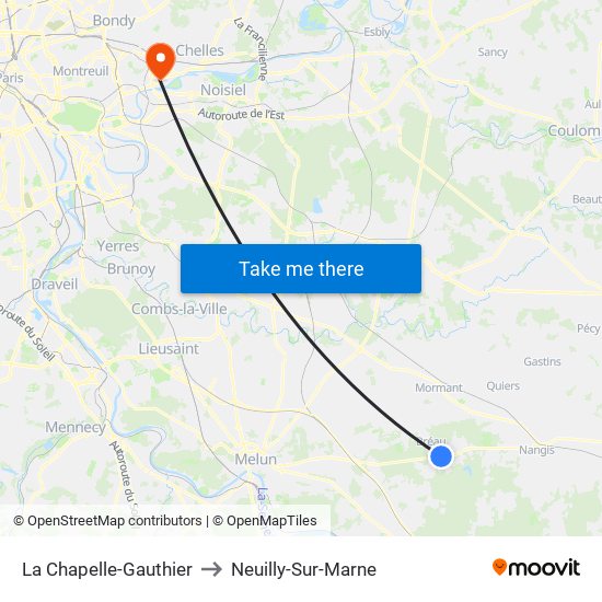 La Chapelle-Gauthier to Neuilly-Sur-Marne map