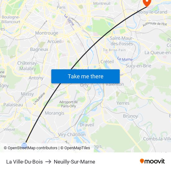 La Ville-Du-Bois to Neuilly-Sur-Marne map