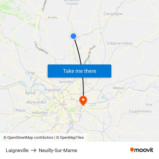 Laigneville to Neuilly-Sur-Marne map