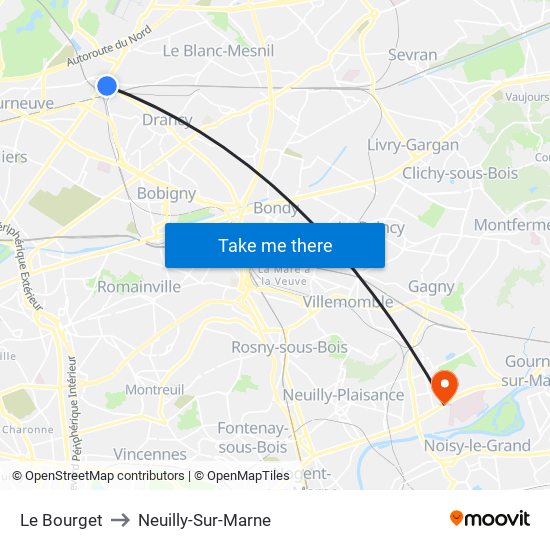 Le Bourget to Neuilly-Sur-Marne map
