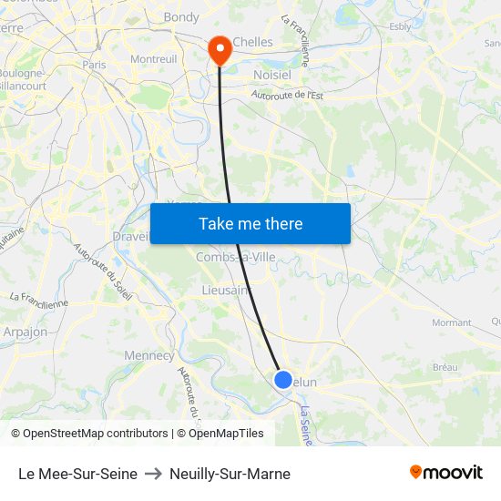 Le Mee-Sur-Seine to Neuilly-Sur-Marne map