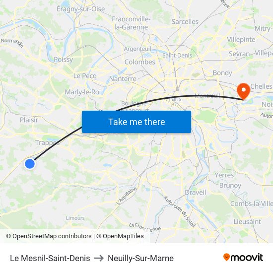 Le Mesnil-Saint-Denis to Neuilly-Sur-Marne map