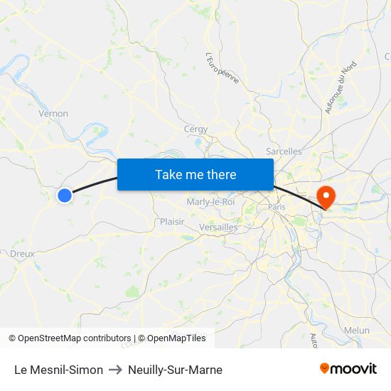 Le Mesnil-Simon to Neuilly-Sur-Marne map