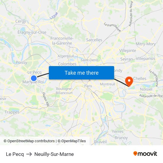 Le Pecq to Neuilly-Sur-Marne map